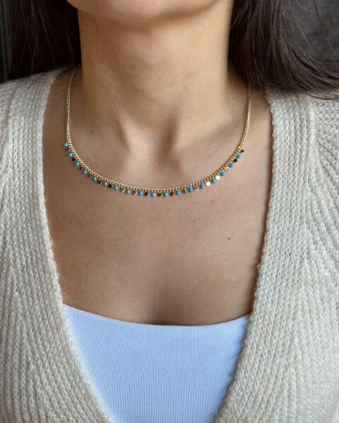 Mavi Altın Renkli Pullu Kolye