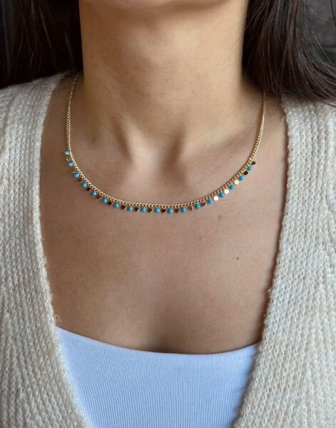 Mavi Altın Renkli Pullu Kolye