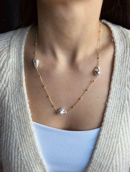 İnci Taş Desenli Kolye