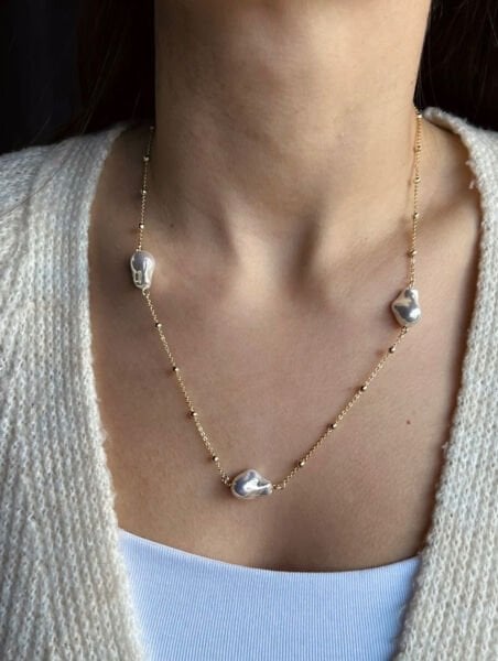 İnci Taş Desenli Kolye