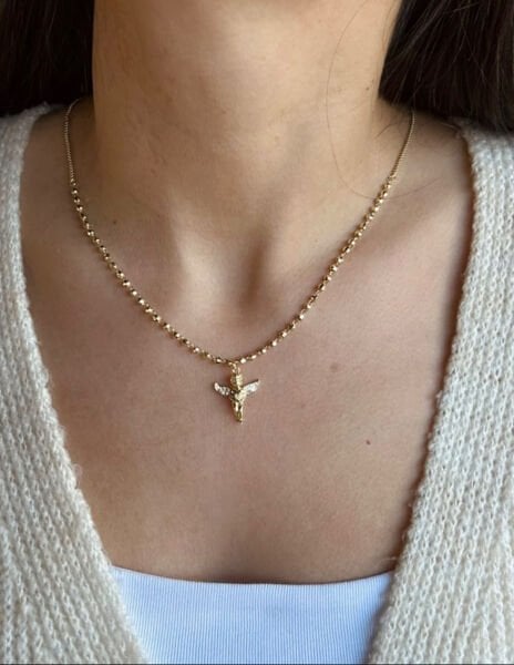 Kalpli Melek Çocuk Dorika Zincir Kolye