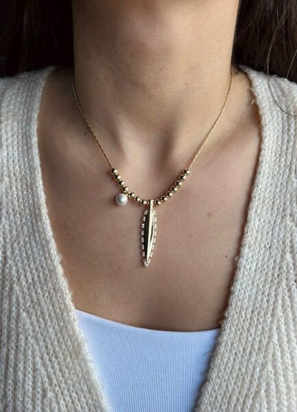 İncili Ok Uçlu Kolye