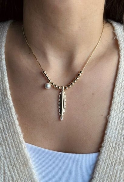 İncili Ok Uçlu Kolye