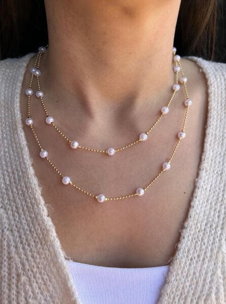 İnci Sıralı Dolama Kolye