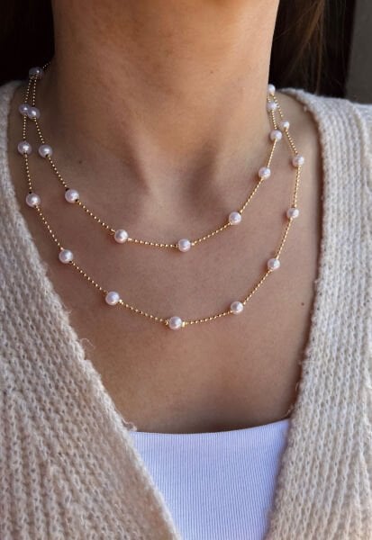 İnci Sıralı Dolama Kolye