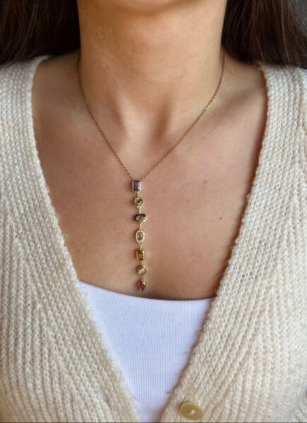 Renkli Zirkon Taşlı Y Kolye