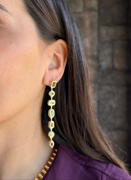 Renkli Zirkon Taşlı Sarkıt Küpe