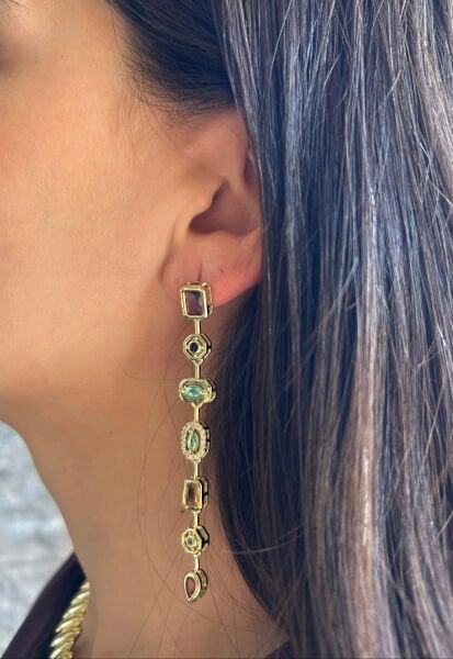 Renkli Zirkon Taşlı Sarkıt Küpe