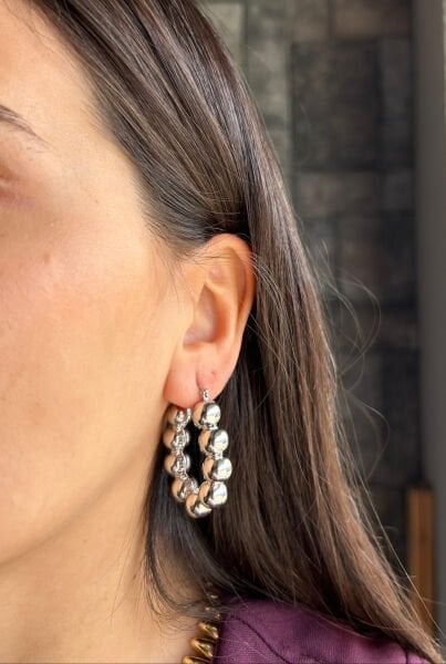 Gümüş Toplu Halka Küpe