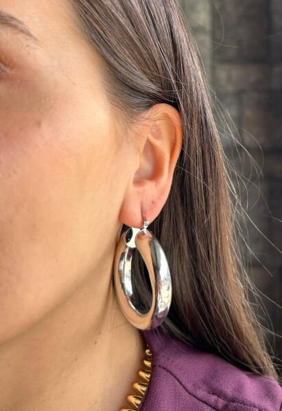 Gümüş Geniş Halka Küpe