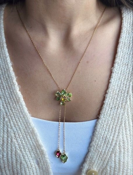 Çiçekli Ayarlanabilir Kolye Yeşil