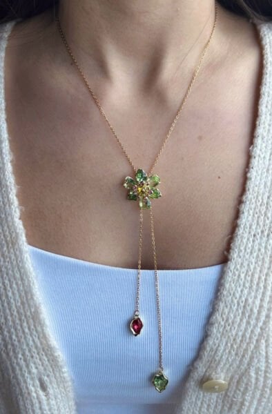 Çiçekli Ayarlanabilir Kolye Yeşil