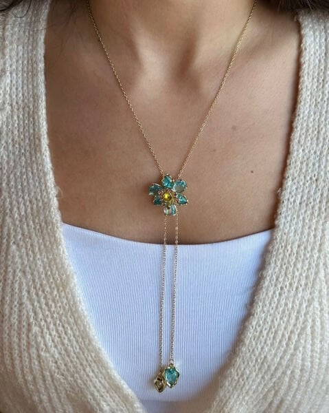 Çiçekli Ayarlanabilir Kolye Mavi