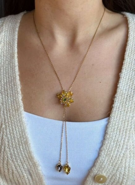 Çiçekli Ayarlanabilir Kolye Sarı