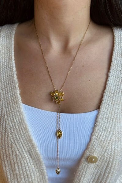 Çiçekli Ayarlanabilir Kolye Sarı