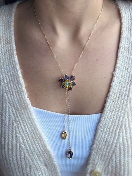 Çiçekli Ayarlanabilir Kolye Mor